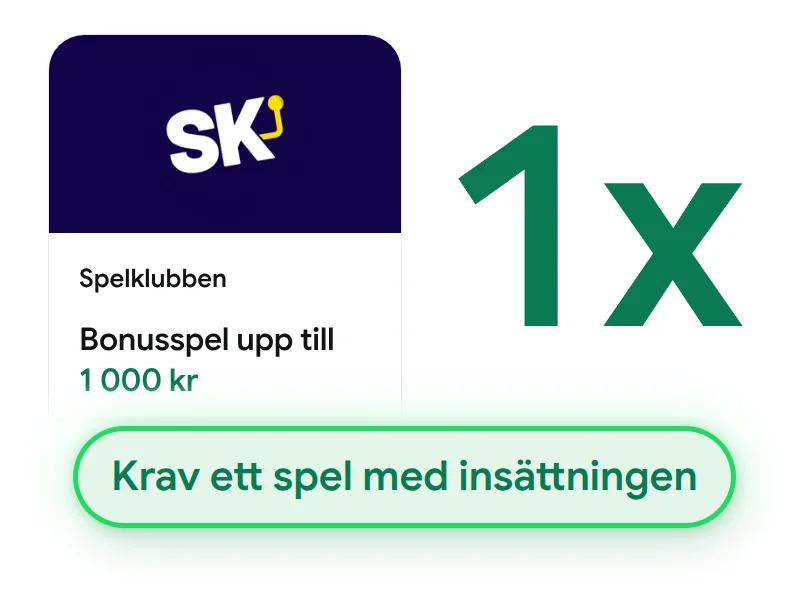 Spelklubbens bonusspel med krav ett spel med insättningen, 1x.