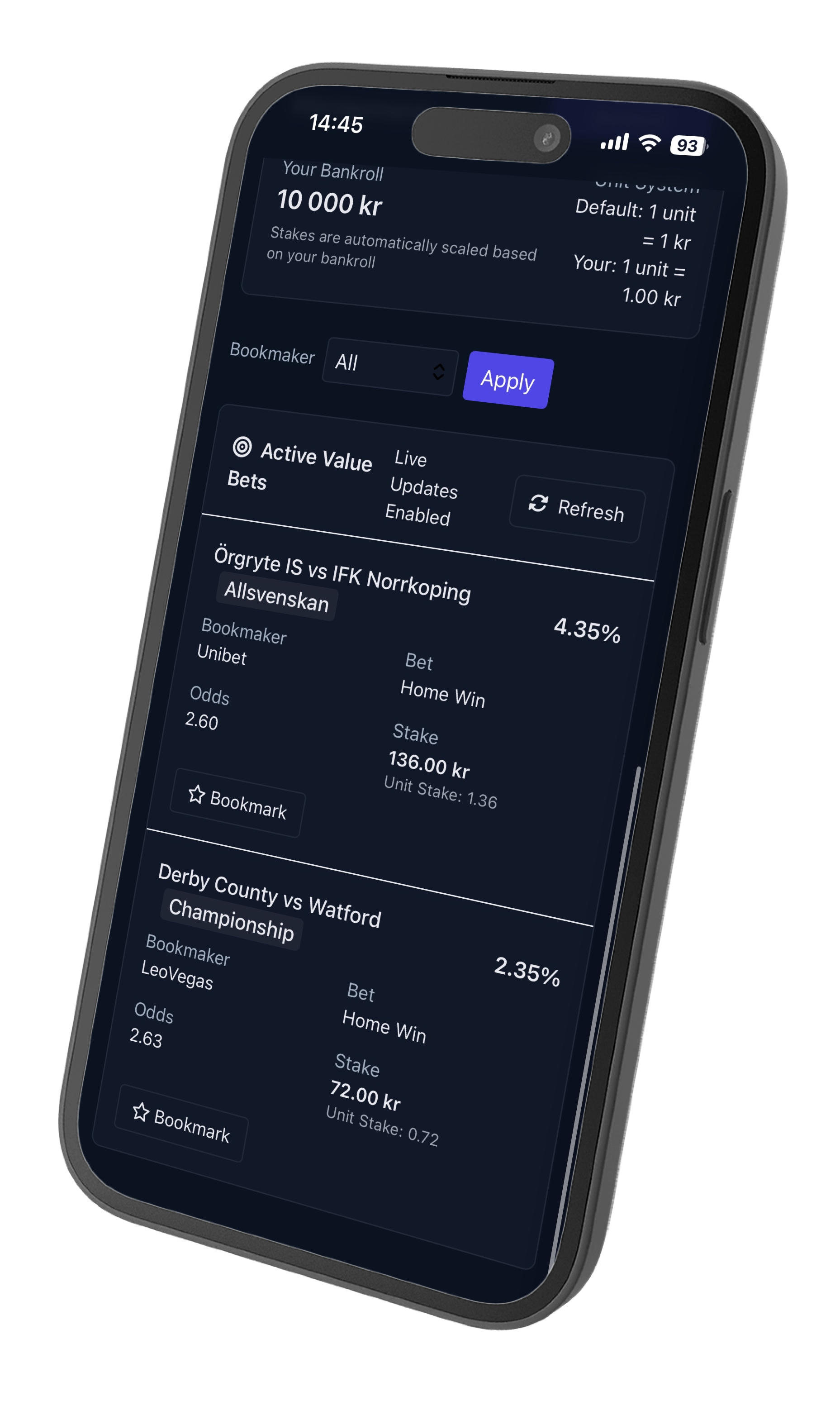 Value betting interface